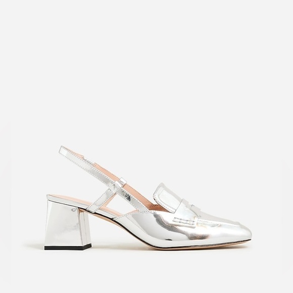 J Crew Layne slingback loafer heels in metallic leather BX881 - Picture 3 of 5